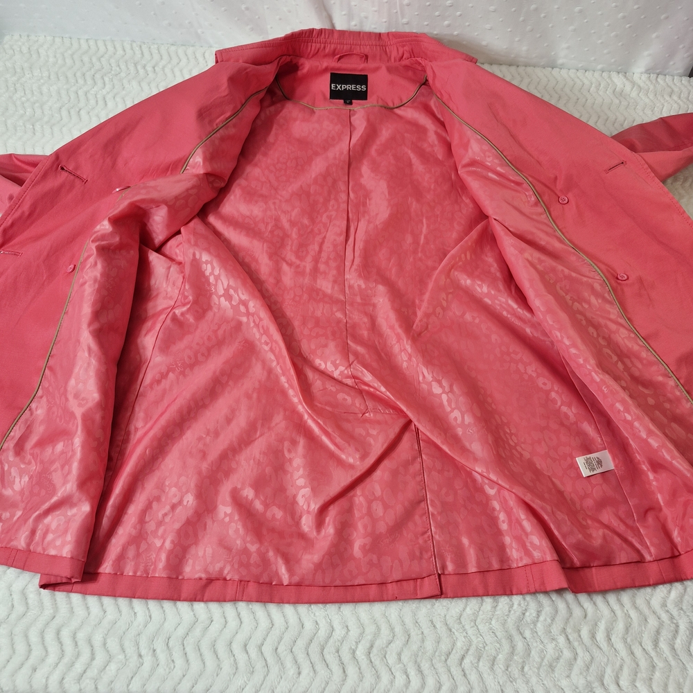 Express Women's Coral Ruffled Lepel Trench Coat Size Med - Picture 11 of 12